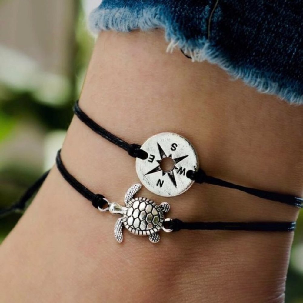 JUST ARRIVE!!Sea Turtle and Compass Corded Anklets